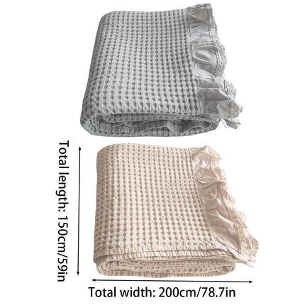 Waffle Sofa Blanket Thin Lightweight Throw Soft Cover Couch Bed Living Room Use - Beige.