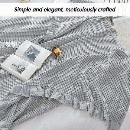 Waffle Sofa Blanket Thin Lightweight Throw Soft Cover Couch Bed Living Room Use - Beige.