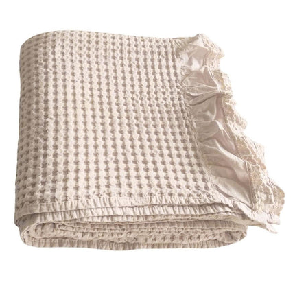 Waffle Sofa Blanket Thin Lightweight Throw Soft Cover Couch Bed Living Room Use - Beige.