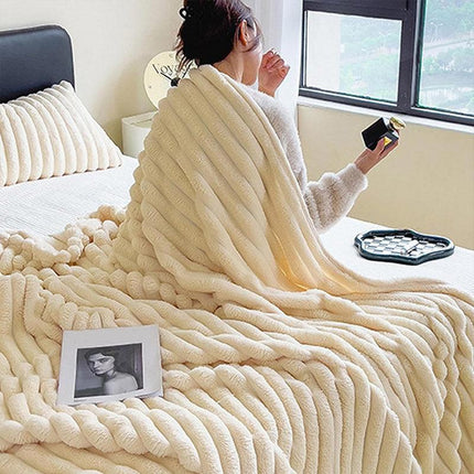 Plush Blanket Leisure Blanket Autumn Winter Warm Nap Throw Soft Cozy - Khaki-150x200cm.