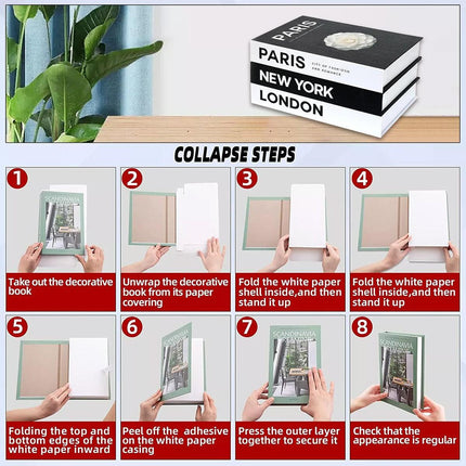 3 PCS Modern Decorative Books Set Foldable Fake Books for Display City Theme - A.