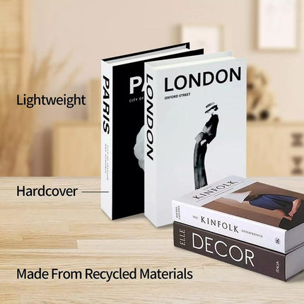 3 PCS Modern Decorative Books Set Foldable Fake Books for Display City Theme - A.