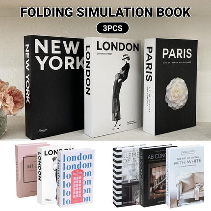 3 PCS Modern Decorative Books Set Foldable Fake Books for Display City Theme - B.