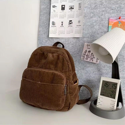 Schoolbag Corduroy Shoulder Bag Simple Mini Backpack for Daily Casual Use.