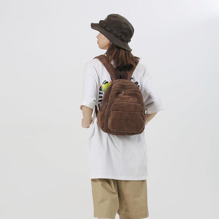 Schoolbag Corduroy Shoulder Bag Simple Mini Backpack for Daily Casual Use.