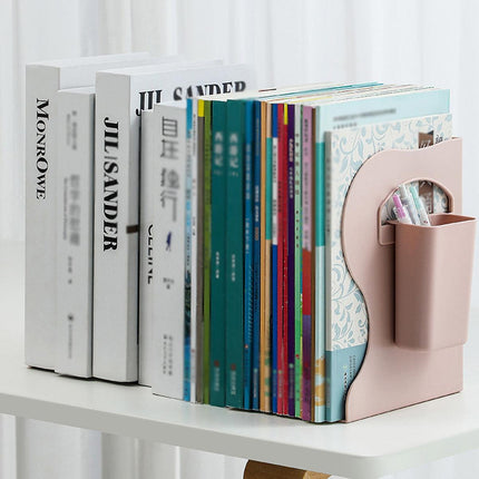 Retractable Book Stand Desk Organizer Adjustable Storage Rack with Pen Holder - White.