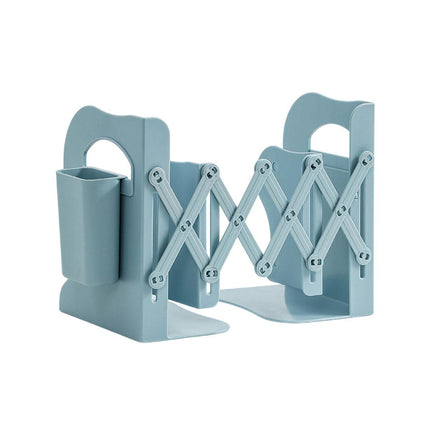 Retractable Book Stand Desk Organizer Adjustable Storage Rack with Pen Holder - White.