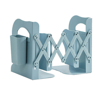 Adjustable Desktop Bookshelf Organizer With Pen Holder Folding Book Storage Rack - White.
