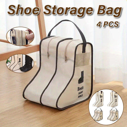 4PCS Beige Travel Shoe Bag Home Boot Storage Visual Dustproof Long Short Covers.