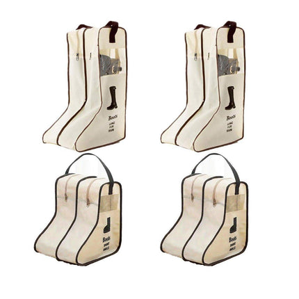 4PCS Beige Travel Shoe Bag Home Boot Storage Visual Dustproof Long Short Covers.