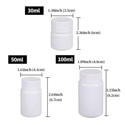 100pcs White Plastic Capsule Bottle Small Medicine Granule Packaging Container - 50ml.