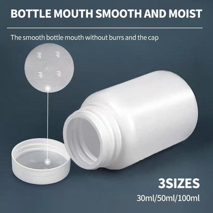 100pcs White Plastic Capsule Bottle Small Medicine Granule Packaging Container - 50ml.