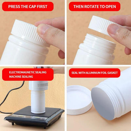 100pcs White Plastic Capsule Bottle Small Medicine Granule Packaging Container - 50ml.