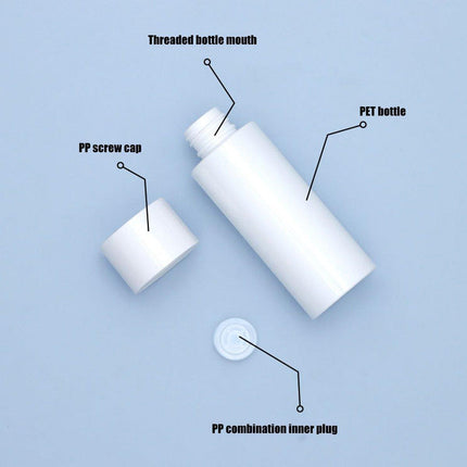 50/100/150ml Plastic Toner Lotion Bottles Refillable Travel Cosmetic Containers - White Lid + White Bottle - 150ml.