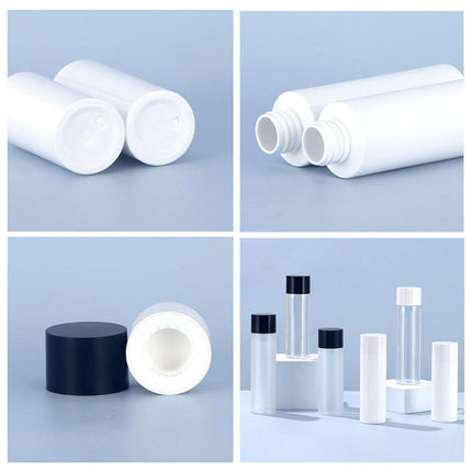 50/100/150ml Plastic Toner Lotion Bottles Refillable Travel Cosmetic Containers - White Lid + White Bottle - 150ml.