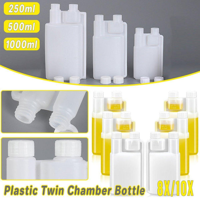 250-1000ml Plastic Twin Chamber Bottle with Tamper Evident Cap for Chemical Liquids - 10Pcs 500ml.