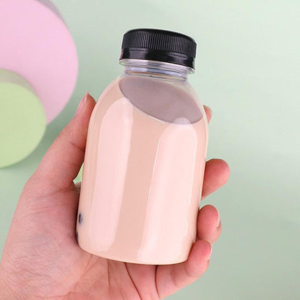 20pcs 250ml Reusable Plastic Juice Bottles 38mm Caliber Clear Beverage Container - Bottle-20pcs-Glossy -Black.