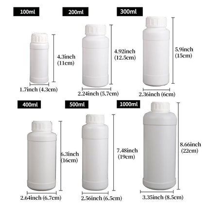 50pcs Chemical Bottle White Plastic Sample Reagent Bottles for Lab Storage - 300ml.