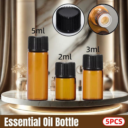 5pcs 2ml-5ml Amber Glass Orifice Reducer Bottles Sample Vial Dram Essential Oils - 2ml.