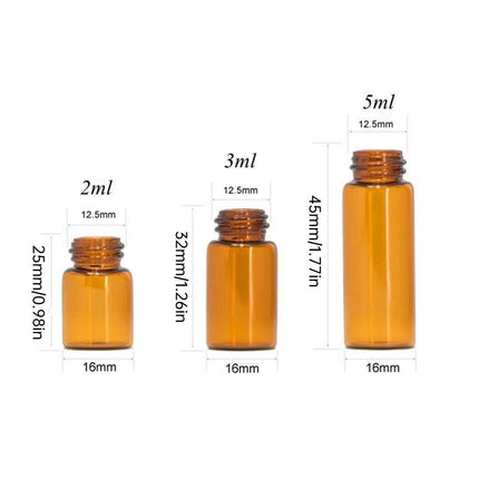 5pcs 2ml-5ml Amber Glass Orifice Reducer Bottles Sample Vial Dram Essential Oils - 2ml.
