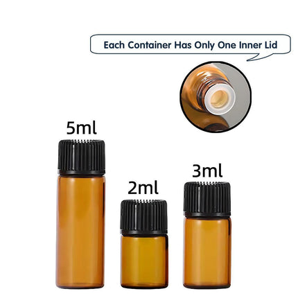 5pcs 2ml-5ml Amber Glass Orifice Reducer Bottles Sample Vial Dram Essential Oils - 2ml.