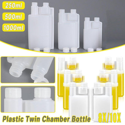 250-1000ml Plastic Twin Chamber Bottle with Tamper Evident Cap for Chemical Liquids - 8Pcs 250ml.