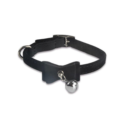1× Adjustable Suede Cat Collar with Bow Bell Pink Blue Black Red - Rose Red.