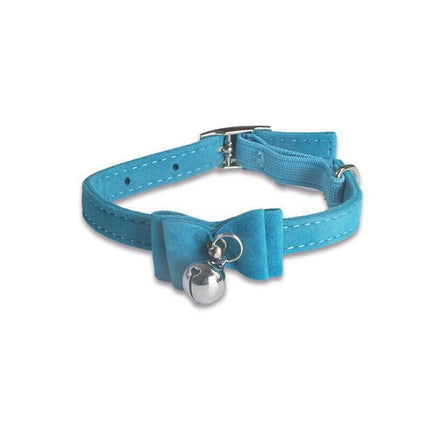 1× Adjustable Suede Cat Collar with Bow Bell Pink Blue Black Red - Rose Red.