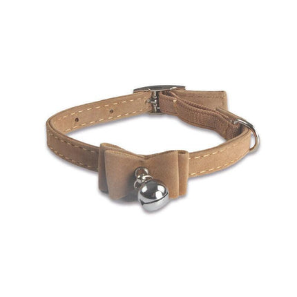 1× Adjustable Suede Cat Collar with Bow Bell Pink Blue Black Red - Rose Red.