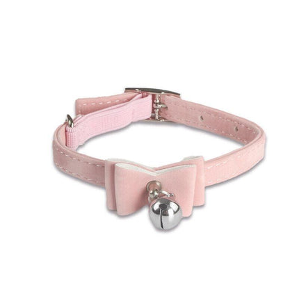 1× Adjustable Suede Cat Collar with Bow Bell Pink Blue Black Red - Rose Red.