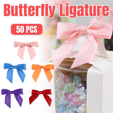 50pcs Bow Gift Packaging Sealing Tie Drawstring Baking Wrap Bag Decorative Ties - Blue.