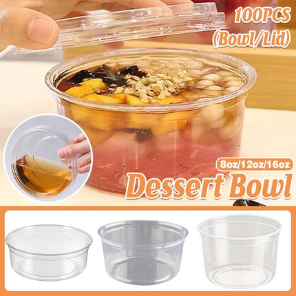 100PCS Transparent Packing Box Plastic Dessert Bowl Food Container - 12oz Bowl.