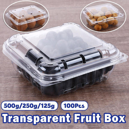 100pcs Transparent Plastic Fruit Box with Tape Cover Storage Packaging for Fruit - 125g.