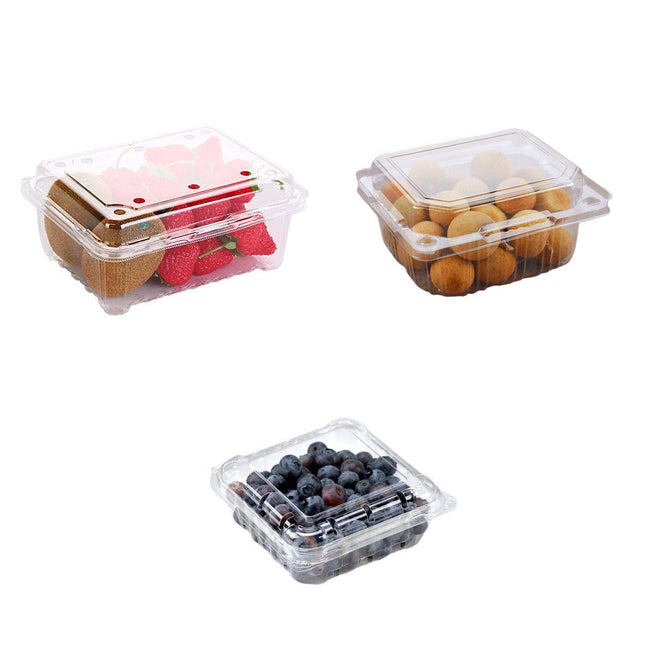 100pcs Transparent Plastic Fruit Box with Tape Cover Storage Packaging for Fruit - 125g.