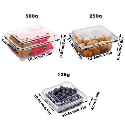 100pcs Transparent Plastic Fruit Box with Tape Cover Storage Packaging for Fruit - 125g.