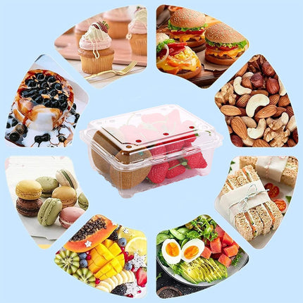 100pcs Transparent Plastic Fruit Box with Tape Cover Storage Packaging for Fruit - 125g.