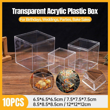 10pcs Clear Acrylic Plastic Boxes Square Storage Containers for Food  Small Item - 10pcs-85-85-85.
