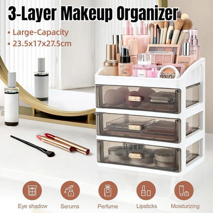 3Layer Cosmetic Organiser Storage Drawer Case Makeup Box for Home and Bathroom.