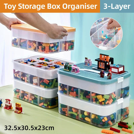 3Layer Storage Box Large Capacity Toy Organizer Building Block Storage Container - Yellow.