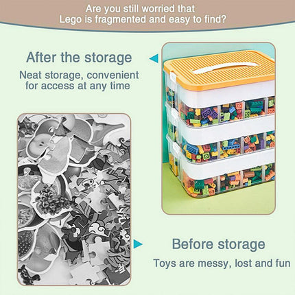 3Layer Storage Box Large Capacity Toy Organizer Building Block Storage Container - Yellow.