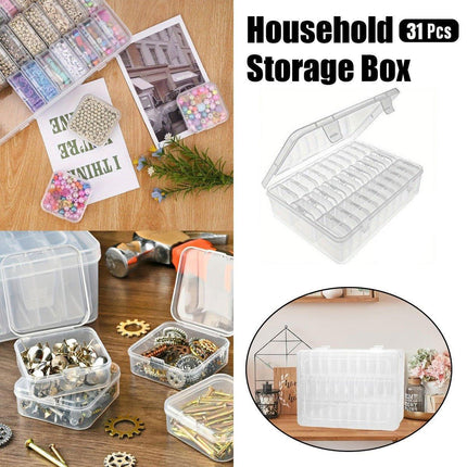 31PCS Plastic Home Storage Box Transparent Desktop Organizer Jewelry Beads Box.