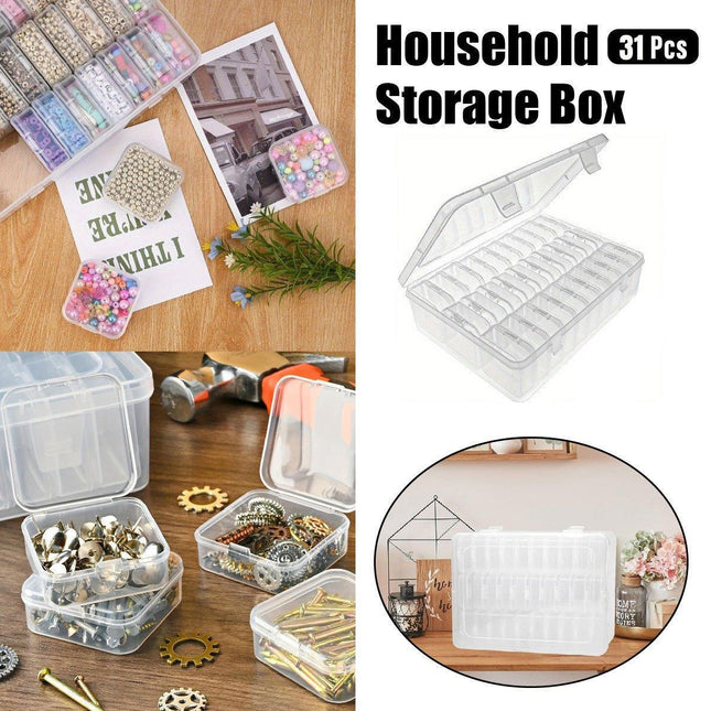 31PCS Plastic Home Storage Box Transparent Desktop Organizer Jewelry Beads Box.