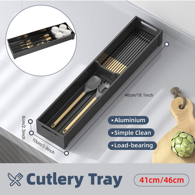 Kitchen Cabinet Drawer Cutlery Tray Utensil Organiser Insert Divider Storage - 41x10cm.