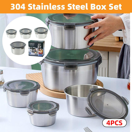 Stainless Steel Box Set 4pcs Sealed Lunch Food Container Refrigerator Use.