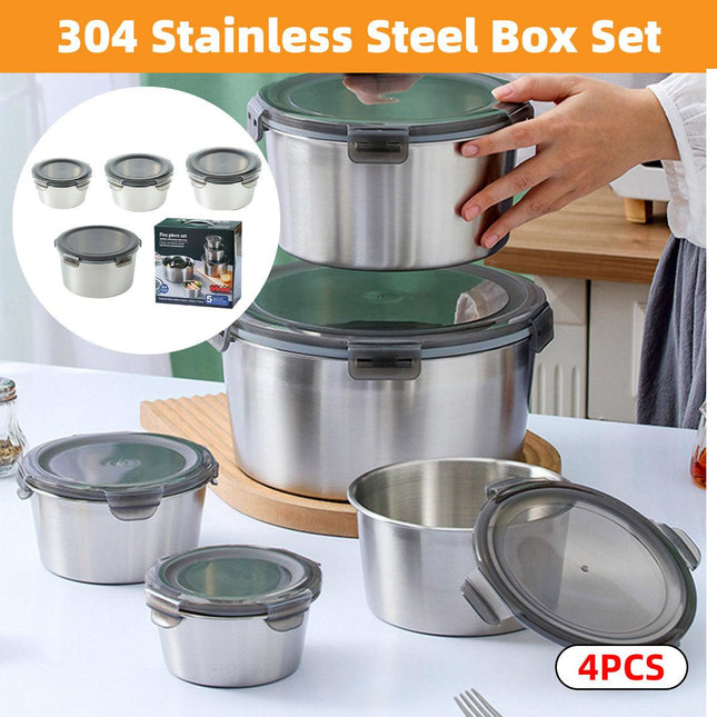 Stainless Steel Box Set 4pcs Sealed Lunch Food Container Refrigerator Use.