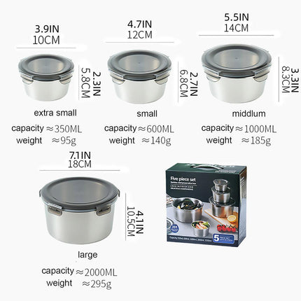 Stainless Steel Box Set 4pcs Sealed Lunch Food Container Refrigerator Use.