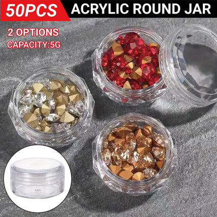 Cosmetic Cream Jar Bottle 50PCS 5g Transparent Round Refillable Sample Container - White Flat Lid Jar.