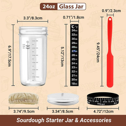 24oz Bread Fermentation Glass Jar Baking Supplies Airtight Container Dough.
