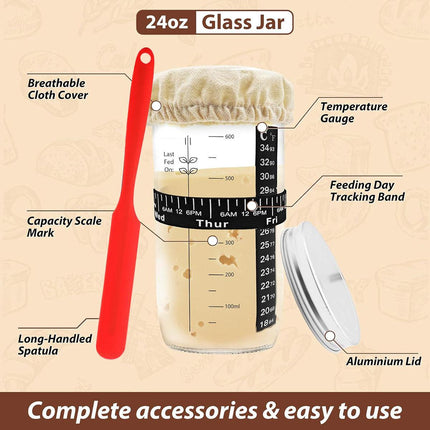 24oz Bread Fermentation Glass Jar Baking Supplies Airtight Container Dough.