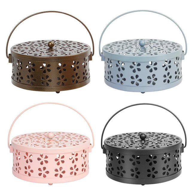 Iron Mosquito Incense Box Fireproof Tray Stand Indoor Household Incense Holder - Black.